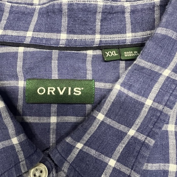 Orvis Linen Shirt Mens 2XL Blue Plaid Check Short Sleeve Outdoor Fishing Casual - Picture 6 of 9